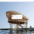 Scenic Overwater Bamboo Guesthouse With Thatched Roof And Wooden Support Structure
