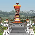 Chinese-style Tower Ancient Architecture Tower Ancient Military Watchtower City Stronghold Tower Viewing Tower Lingxiao Pagoda 3d model