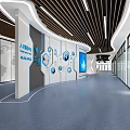 Modern Corridor Interior With Blue Tech Icons World Map Blue Screen And Glass Doors