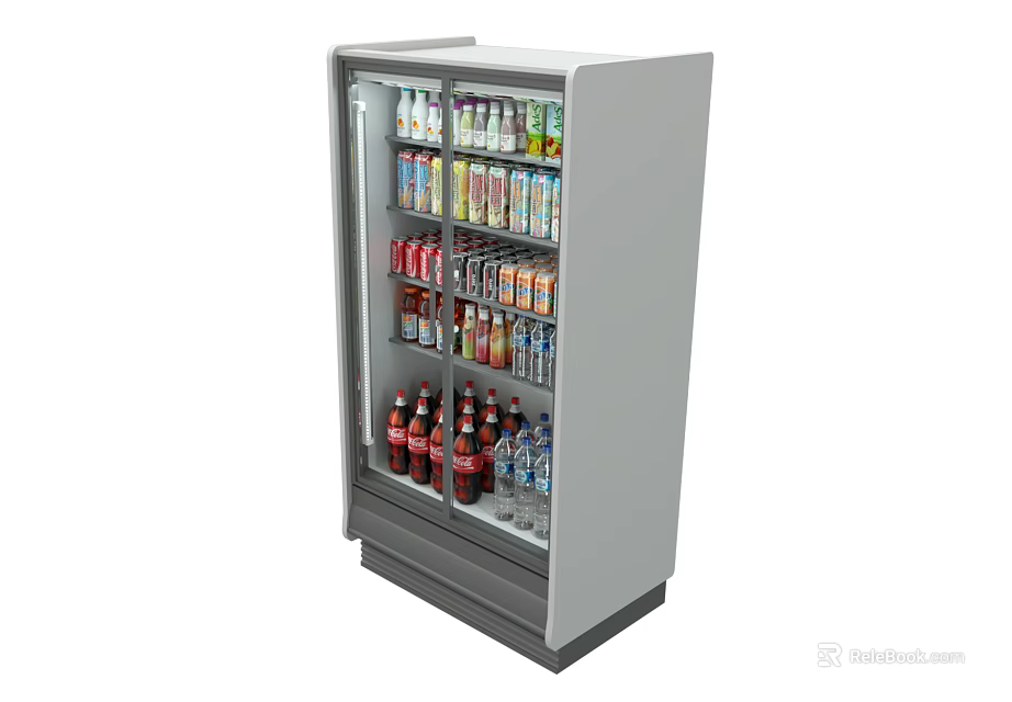 Commercial Display Refrigerator With Shelves Filled With Various Cold Beverages 3d model 
