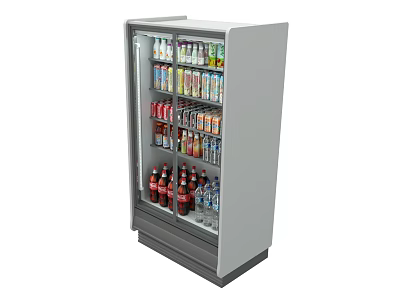 Commercial Display Refrigerator With Shelves Filled With Various Cold Beverages 3d model