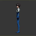 3D Character Creature Design In Blue Bodysuit With Short Hair And Chest Emblem