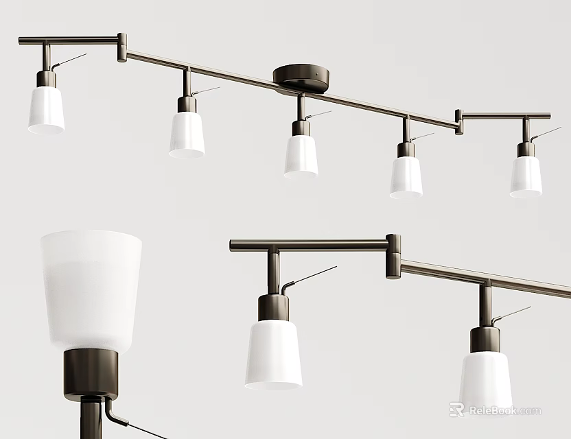 Sleek Modern Pendant Lights With Metal Track And White Glass Shades Design 3d model 