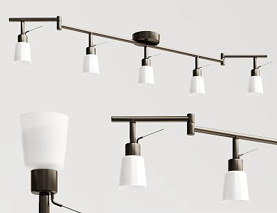 Sleek Modern Pendant Lights With Metal Track And White Glass Shades Design 3d model