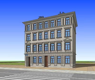 European Office Building Corner Office Building 3d model