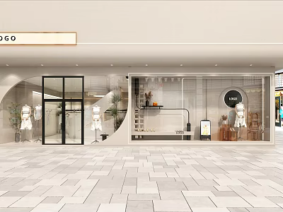Modern Clothing Store Exterior Featuring Glass Doors Display Windows Mannequins And Plants 3d model