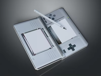 Open Handheld Computer With Dual Screens Blank Paper Stylus Pen D-pad And Control Buttons 3d model