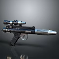 Futuristic Sci Fi Weapon With Mounted Scope And Sleek Barrel Grip Design 3d model