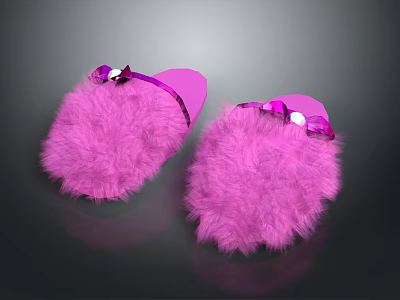 Adorable Pink Furry Slippers With Bow Decoration And Fluffy Soft Texture 3d model
