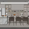 Elegant Modern Restaurant Interior With Open Kitchen Marble Island And Dining Table 3d model