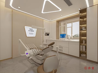 Modern Dental Clinic Interior Design With Dental Chair Medical Equipment And Cabinets 3d model
