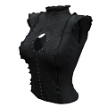 Black Corset Top with High Ruffled Collar Round Cutout and Studded Details