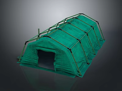 Green Tent Structure With Metal Support Frames And Open Front Entrance For Outdoor Camping Use 3d model