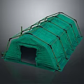 Green Tent Structure With Metal Support Frames And Open Front Entrance For Outdoor Camping Use