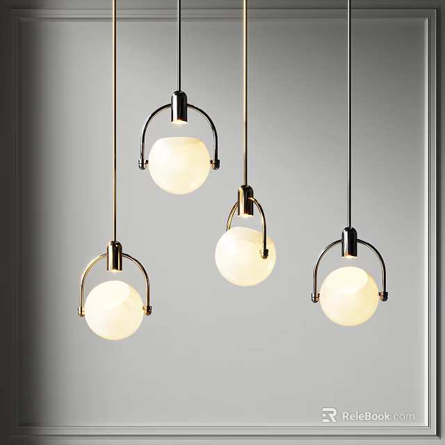 Modern Pendant Lights With Spherical White Shades And Metal Hanging Frames 3d model 