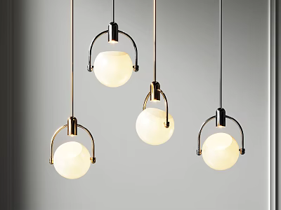 Modern Pendant Lights With Spherical White Shades And Metal Hanging Frames 3d model