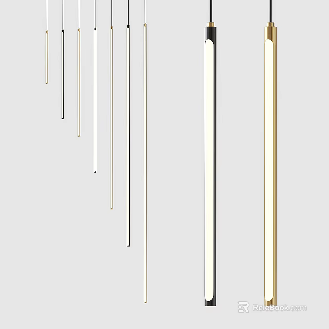 Modern Linear Chandelier Design With Slim Metal Rods And Metallic Tones For Interior Decor 3d model 