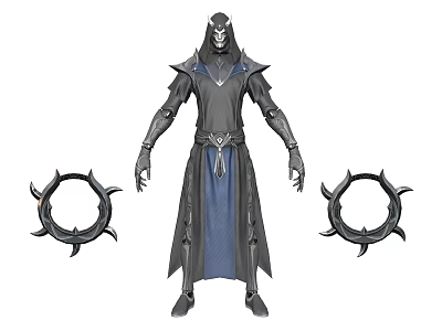 Mystical Wizard Character In Black Robe With Blue Accents And Enchanted Circular Artifacts 3d model