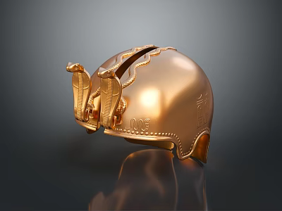 Golden Ancient Warrior Helmet With Serpent Decorations And Shiny Metallic Surface 3d model