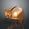 Golden Ancient Warrior Helmet With Serpent Decorations And Shiny Metallic Surface