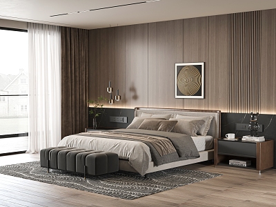 Minotti Double Bedroom Bedside Background Wall Nightstand model