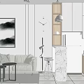 Modern Living Dining Room Interior With Sofa Coffee Tables Decorative Painting And Marble Island Counter