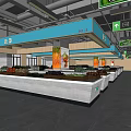 Supermarket Fresh Produce Aisle With Display Shelves Hanging Signage And Overhead Lighting