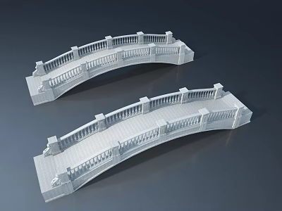 Two White Decorative Arch Bridge Models With Detailed Railings And Gray Background 3d model