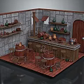 Cozy Cartoon Tavern Interior Scene With Stone Walls Wooden Shelves Barrels Stools And Counter