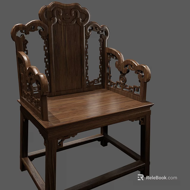 Wooden Chinese Style Armchair With Intricate Carved Patterns And Classical Design 3d model 