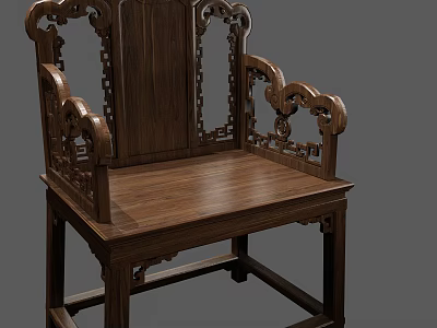 Wooden Chinese Style Armchair With Intricate Carved Patterns And Classical Design 3d model
