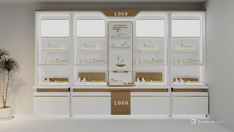 Modern White Retail Display Shelves With Multiple Layers For Product Showcase 3d model
