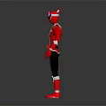 Red And Black Armored Warrior Character With Creature Inspired Helmet And Boots
