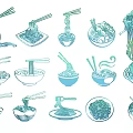 Hand Drawn Blue And White Noodle Themed Pendant With Chopsticks Bowls And Plates