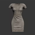 Light Beige V Neck Short Sleeve Dress With Studded Waist And Hem Detailing