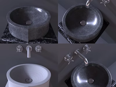 Modern Stone Washbasin With Sleek Faucet And Textured Surface In Bathroom 3d model
