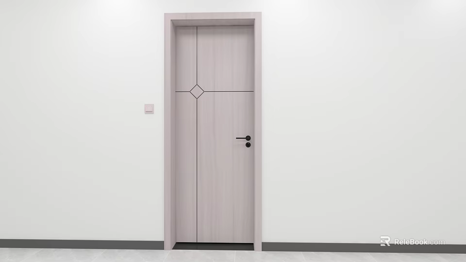 Light Colored Interior Swing Door With Simple Geometric Pattern And Black Handle 3d model 