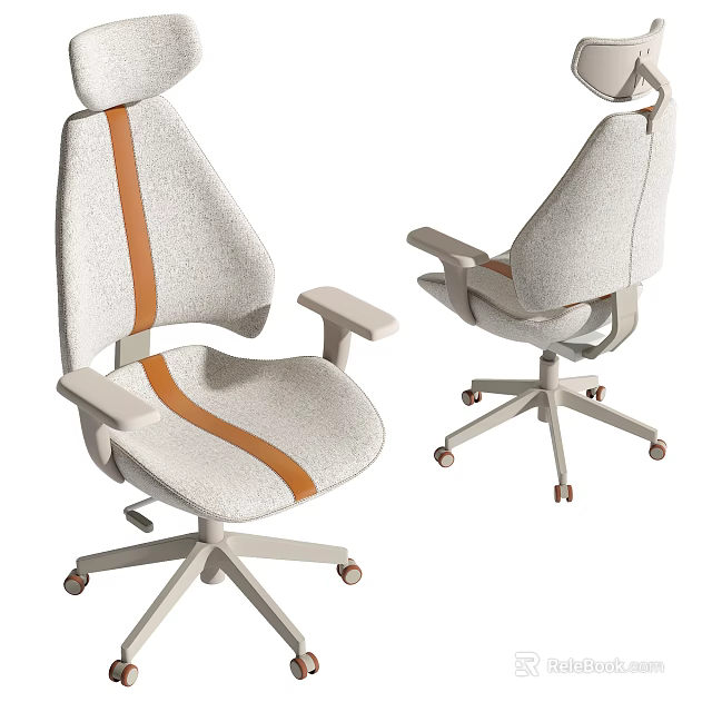 Light Colored Modern Office Chair with Orange Stripe Armrests and Swivel Wheels 3d model 