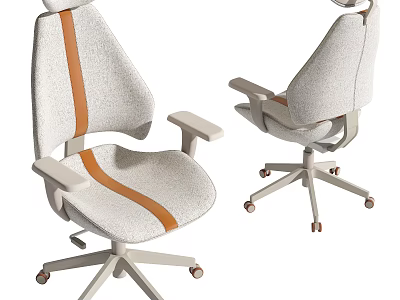 Light Colored Modern Office Chair with Orange Stripe Armrests and Swivel Wheels 3d model