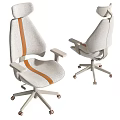 Light Colored Modern Office Chair with Orange Stripe Armrests and Swivel Wheels