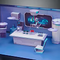 Futuristic Laboratory Interior With Workbench Large Screen Floating Lamps And Hi tech Equipment