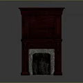 Elegant Dark Wood Fireplace Interior With Carved Accents And Stone Base