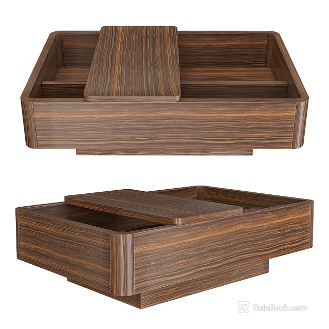Wooden Coffee Table With Natural Wood Grain And Storage Compartments 3d model 