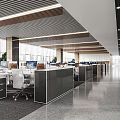 Modern Public Office Space Interior With Workstations Computers Ergonomic Chairs Spacious Layout And Ceiling Lighting 3d model