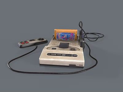 Vintage Retro Gaming Console With Game Cartridge Controller And Wired Cables 3d model