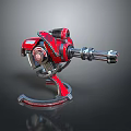 Red And Black Mechanical Weapon Tool With Metal Structure Circular Components And Barrel 3d model