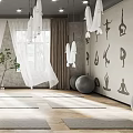Bright Yoga Studio With Yoga Mats Hanging Clothes Yoga Pose Art And Fitness Balls