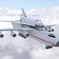 White Passenger Plane Flying In Clouds With Red Stripes And Multiple Engines 3d model