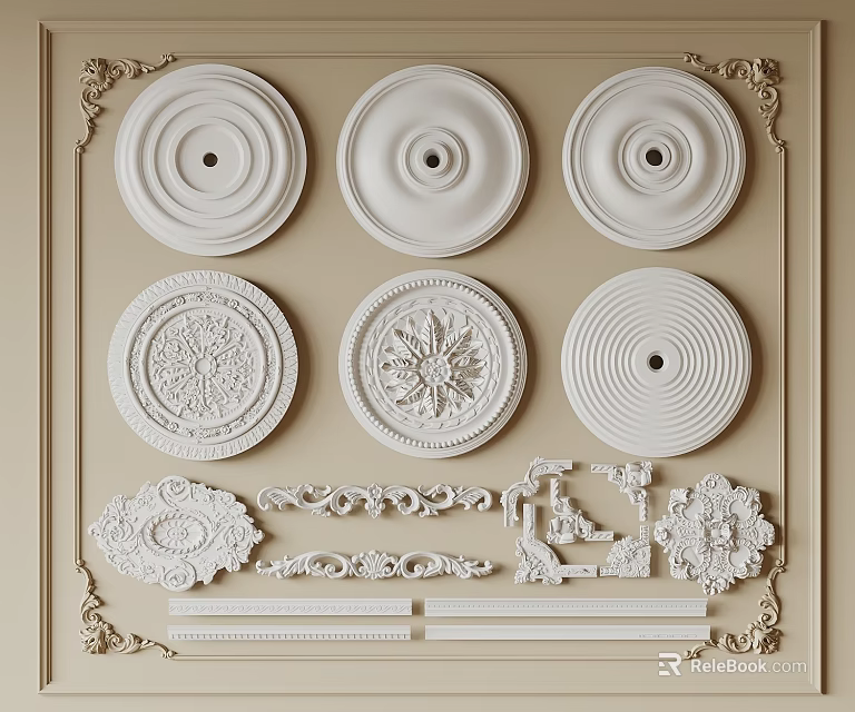 Elegant Ceiling Light Medallions With Various Ornate Designs And Patterns 3d model