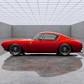 Red Classic Ferrari Car In Modern Interior Space With Grid Ceiling And Gray Walls